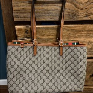 Beige and Brown Tote Bag